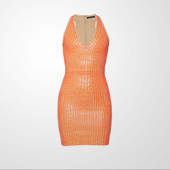 BCBGMAXAZRIA Vinyl Bodycon Dress - Orange (New) - Picture 8 of 15